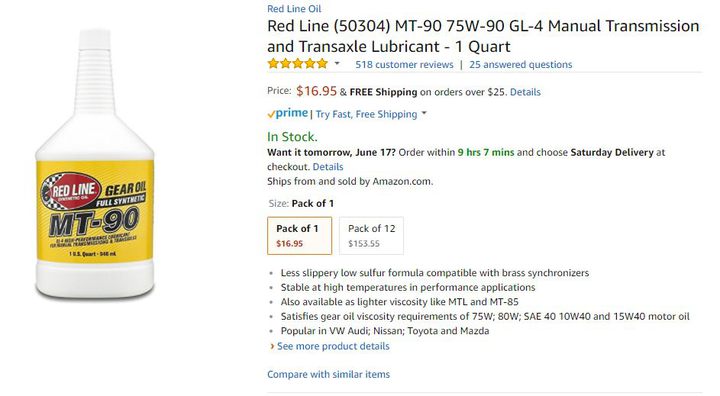 CLEARANCE STOCK ] Redline Red Line MT-90 MT90 75W-90 GL-4 Manual
