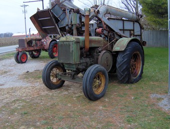 Some Favorite Toys - 1936 John Deere D in front, Huber 32-54 Thresher and a 1937 Allis Chalmers WC in the back