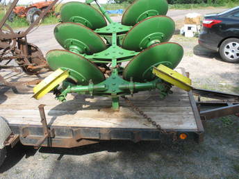 1958 JD 880 Series Rollover Disc Plow - Finally got the second one home . They are both very late ones with the adjustable rear wheels and will be going on my 1958 consecutive 630LP's . This one never had scrapers but I have a set for it and will put them on so they match . Tractors are identical also . Like that double vision thing !!!!!!!!!!   Dave