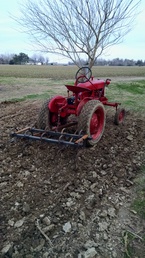 Home Built Field Cultivator On Cub - 5ft wide, 9 danish tines, farmall cub on  turf tires. Field cultivator is home  built.