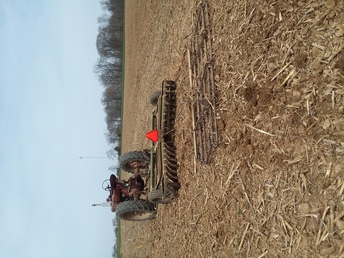 1950S John Deere Disc And Harrow - Discing stalks with m and  jd disc and jd drag harrow  in fulton co. Illinois