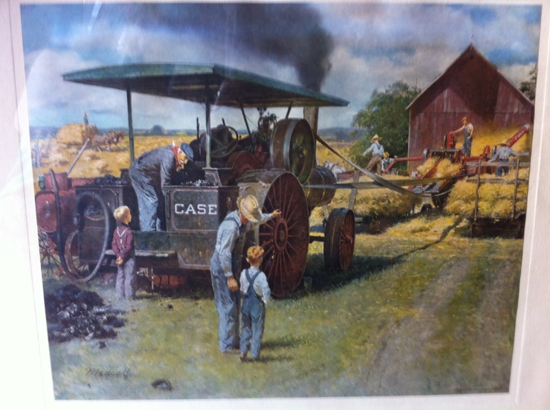 Case Thresher - This is a print by William Medcalf, framed and sold to a friend of my father's in 1957. It hung on his wall for years until he died--at which time my father acquired the picture