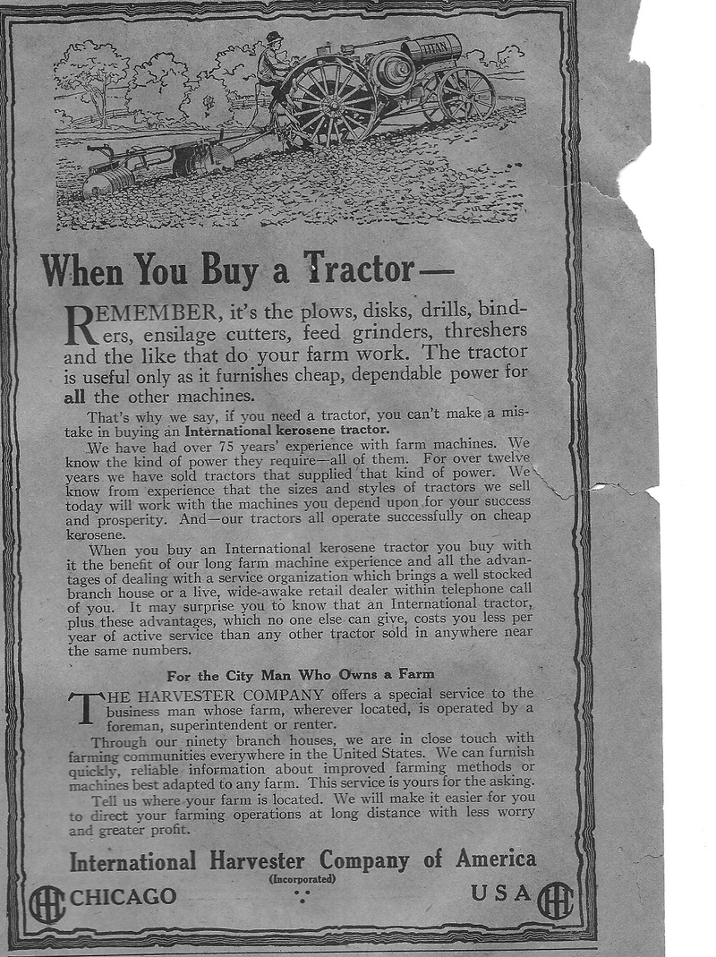 Old International - Ad from 1918 Country gentlemen magazine