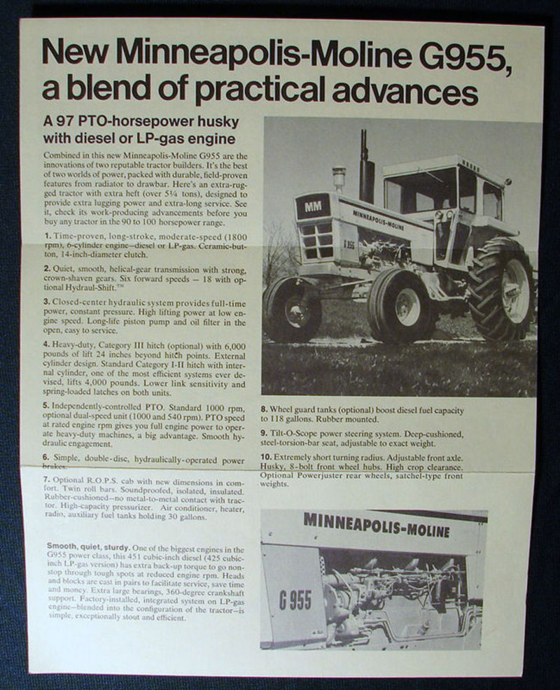 Moline G955 Ad - I have read the G955 was the last Moline  tractor produced, this is a foldout  mailer