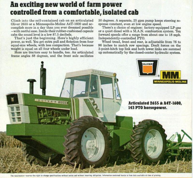 1972 Oliver 2655 Moline A4T - the print also list the Moline A4T-1600  The Oliver 2655 was this tractor painted  green