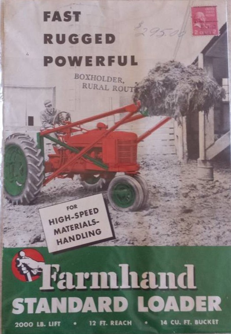 Farmhand Standard Loader - A sales brochure for the Farmhand 'Standard' Loader. Has the original retail price from the dealer hand written on the front. 295.00