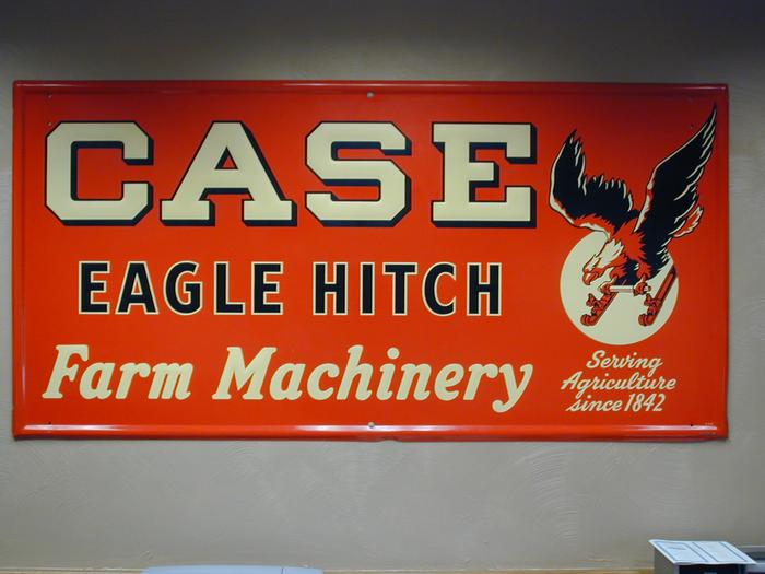 Case Eagle Hitch Sign - This is a 3'x6' steel sign that came from my grandfathers Case dealership in Hudson S.D. The sign was never outside so it's like new. This sign is what got me first interested and now addicted to Case collectables.