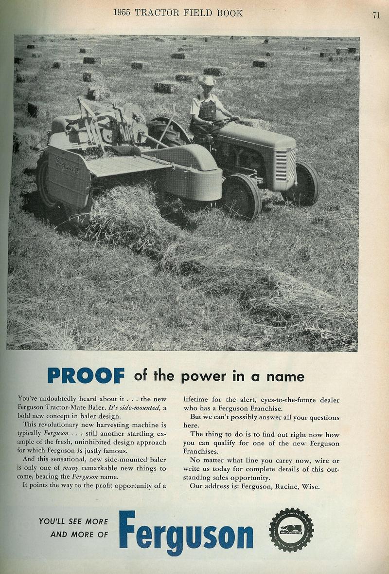 1955 Ferguson Tractor - Mate Baler Ad - The Ad was in the 1955 'The Tractor Field Book'.
