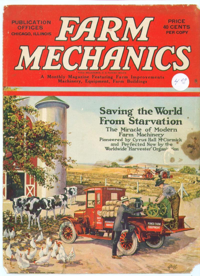 Farm Mechanics Mag. Front Cover - Feb. 1923 Farm Mech. front cover showing an International 'Red Babby' 6 Speed Special delivering the goods