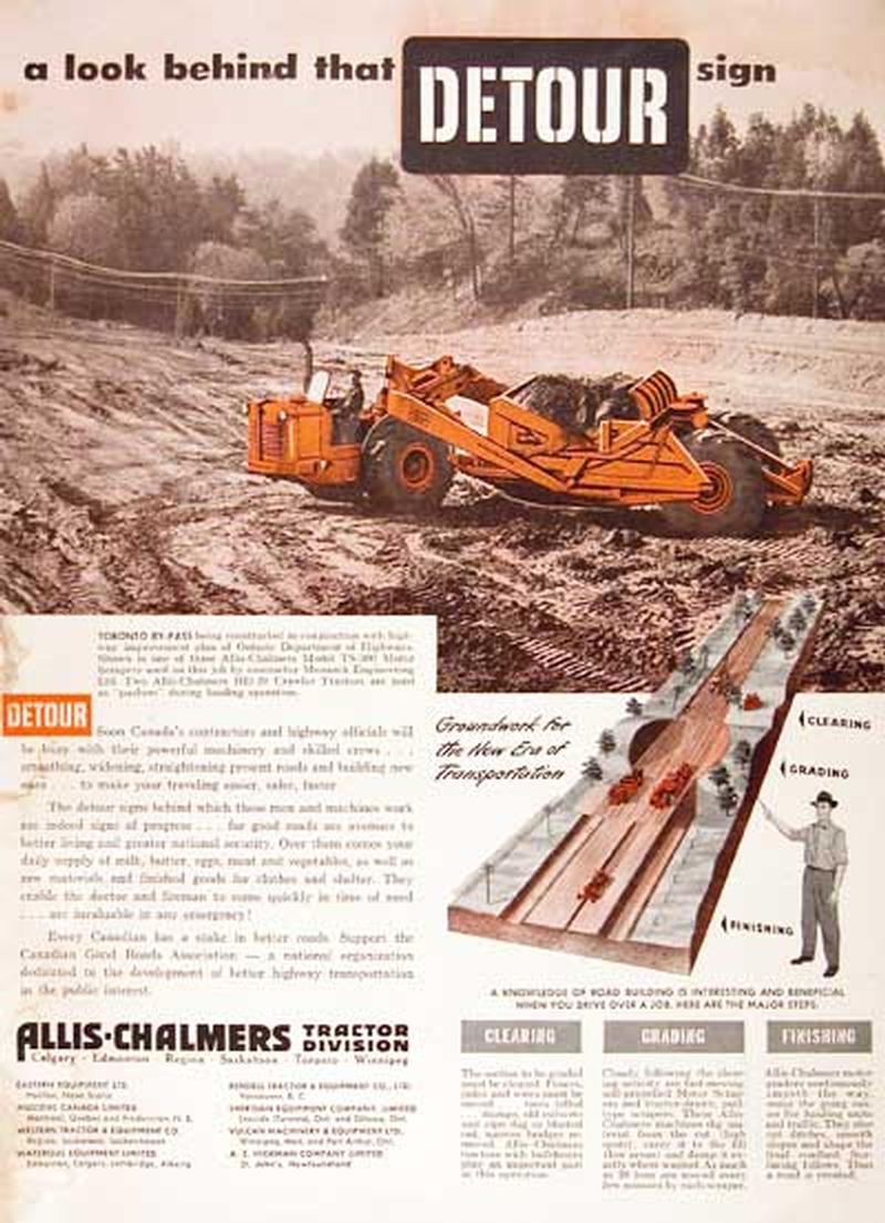 When Orange Wasnt Just For Farming - TS-300 cable-operated motor-scraper, Allis-Chalmers bought this line from LaPlante Choat in Cedar-Rapids Iowa (not far from right here!). Toy Farmer subsidiary (Toy Trucker magazine) introduced a handsome 1;50 scale die-cast model of this beast...