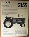 1972 Oliver 2155 Moline Tractor - copy from a specification brochure. The green Oliver 2155 was a Moline G1350 