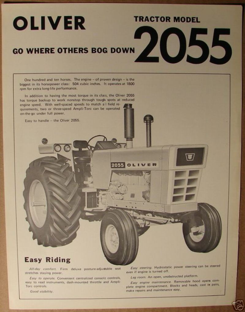 1972 Oliver 2055 Tractor -  information from handout sheet. The 2055 was a Moline G1050 painted green
