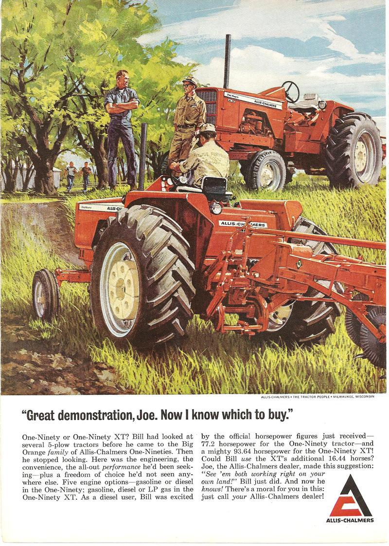 1965 Allis 190 190XT Tractor - original allis chalmers ad comparing the 190 and 190XT