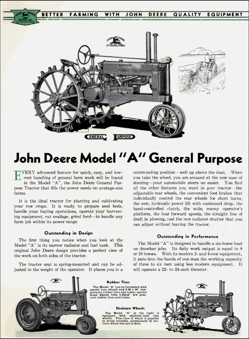 1934 John Deere Model A - GENERAL-PURPOSE UNSTYLED MODEL 'A' JOHN DEERE