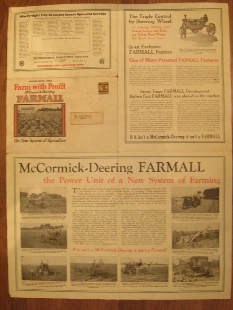 1920's Farmall Regular Sales Brochure  - the rear view. pretty neat huh?