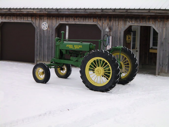 1937 John Deere Aw - Just picked up this nice 37Aw,not sure  what it was used for but it has sprockets  on the rear axles and brackets across the  back axle mounting holes that held some  type of equipment, it came off Long  Island Ny new and I picked it up  southwest of Albany Ny in Feb.