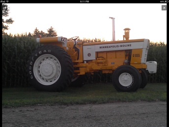 1974 Minneapolis Moline G1355 - Restored it myself, put on 42' rubber, fixed all oil  leaks, new hydralic pump, clutch, brakes, etc,  whole rear end was gone though, split tractor for  main seals, new power steering cylinders, fixed  3pt cylinders, all new hydralic lines and hoses,  drained all fluids and changed them, it got  everything it needed
