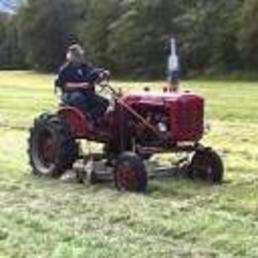 1949-5? Farmall A Tractor  - CUTTING THE LOWER FIELD AT THE  CONNECTICUT ANTIQUE MACHINERY  ASSOCIATION IN KENT CT.
