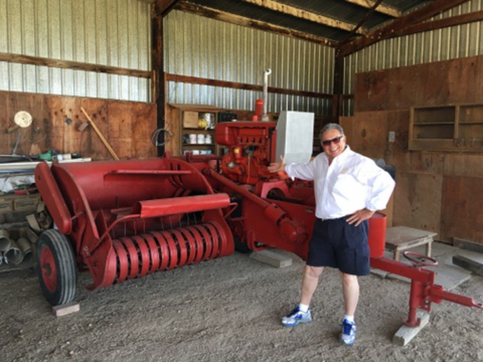 1954 55W Hay Baler -   Just purchased this pristine 55W  Hay Baler Restored and operated by a Lovely Lady in Paso Robles ,Ca.   Watched her bale 317 bales and not miss one tie.   Bought it for my collection because its a replica of first baler my Dad bought in the Mid fifties.    I spent many hours with him learning how to operate it and how to put up good Alfalfa.