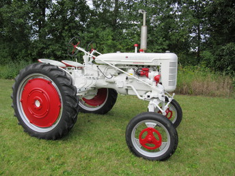 1950 Farmall Super Av Hi Crop Demo - Double Vision - Here's my Super AV Demo with BN rear axles, drawbar and seat.  I built it in 2016 so my daughter could drive over the Mackinaw Bridge with me.  It came from a scrap yard near Binghamton, NY.  Decals by Maple Hunter in IN.  Original Goodyear rear tires.