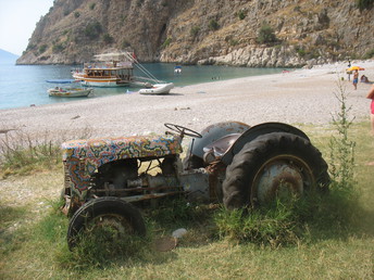 Ferguson TE-20? - I could see this tractor from about a mile off the beach. Looked like it had been sitting for more than 20 years. It was above the high water line so there was still oil in the motor. Location was Butterfly Valley, on the southern part of Turkey on the Mediteranean coast.
