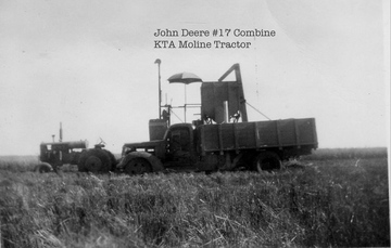 1937 MM Kta And John Deere 17A Harvester - This is Wheat being harvested in 1947 on my future Father in Laws Farm