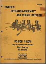 MM Equipment Manuals - Minneapolis Moline Equipment Operators Manuals Originals~nl~Huskor 250 Corn Picker. 62 pages~nl~Monitor Grain Drill. 54 pages~nl~PQ-PQH Corn Planter. 66 pages~nl~C1200-C1400 Mounted Cultivators. 48 pages~nl~.00 Each Plus Shipping